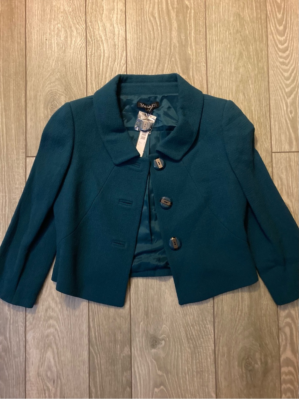 Tahari Teal Wool Dress Suit with Cropped Jacket NWT - Picture 3 of 16
